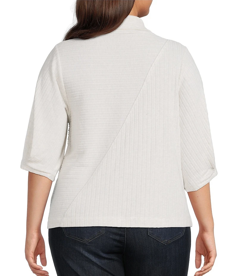 Democracy Plus Size Knit Mock Neck Pleated Elbow Sleeve Chest Pocket Top