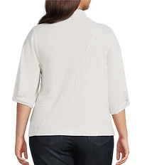 Democracy Plus Size Knit Mock Neck Pleated Elbow Sleeve Chest Pocket Top