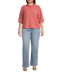 Democracy Plus Size Knit Mock Neck Pleated Elbow Sleeve Chest Pocket Top