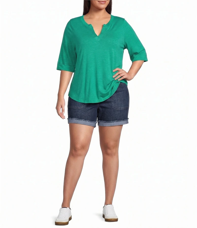 Democracy Plus Size Knit Split V-Neck Elbow Sleeve Top