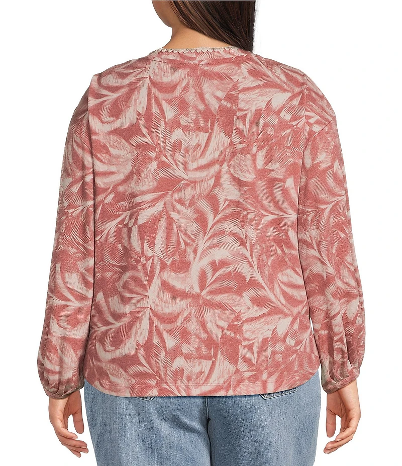 Democracy Plus Size Knit Tie-Dye Embroidered Scoop Neck Long Sleeve Top