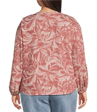 Democracy Plus Size Knit Tie-Dye Embroidered Scoop Neck Long Sleeve Top