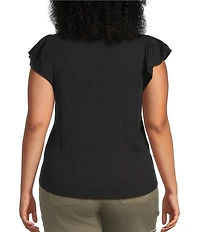 Democracy Plus Size Mix-Media Split V-Neck Cap Sleeve Shirttail Hem Knit Top