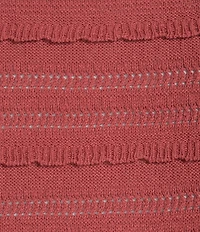 Democracy Plus Size Mix Stitch Knit Scallop Round Neck 3/4 Sleeve Sweater