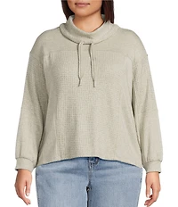 Democracy Plus Size Mixed-Media Knit Cowl Neck Long Sleeve Top