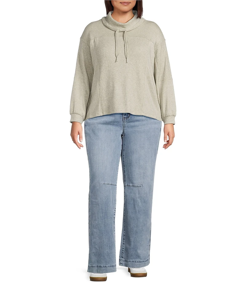 Democracy Plus Size Mixed-Media Knit Cowl Neck Long Sleeve Top