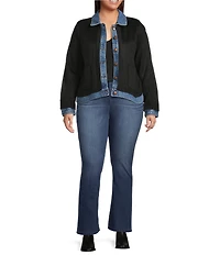 Democracy Plus Size Mixed-Media Point Collar Long Sleeve Button-Front Jacket