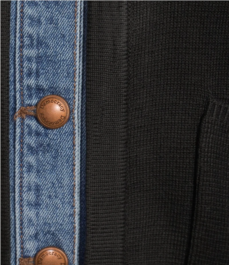 Democracy Plus Size Mixed-Media Point Collar Long Sleeve Button-Front Jacket