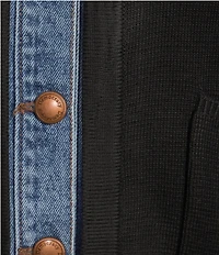 Democracy Plus Size Mixed-Media Point Collar Long Sleeve Button-Front Jacket