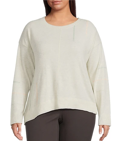 Democracy Plus Size Mixed-Media Scoop Neck Long Sleeve Asymmetric Hem Knit Top