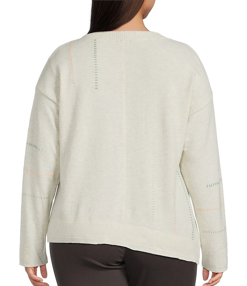 Democracy Plus Size Mixed-Media Scoop Neck Long Sleeve Asymmetric Hem Knit Top