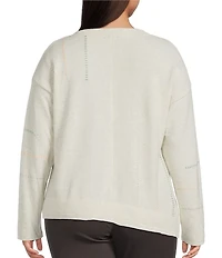 Democracy Plus Size Mixed-Media Scoop Neck Long Sleeve Asymmetric Hem Knit Top