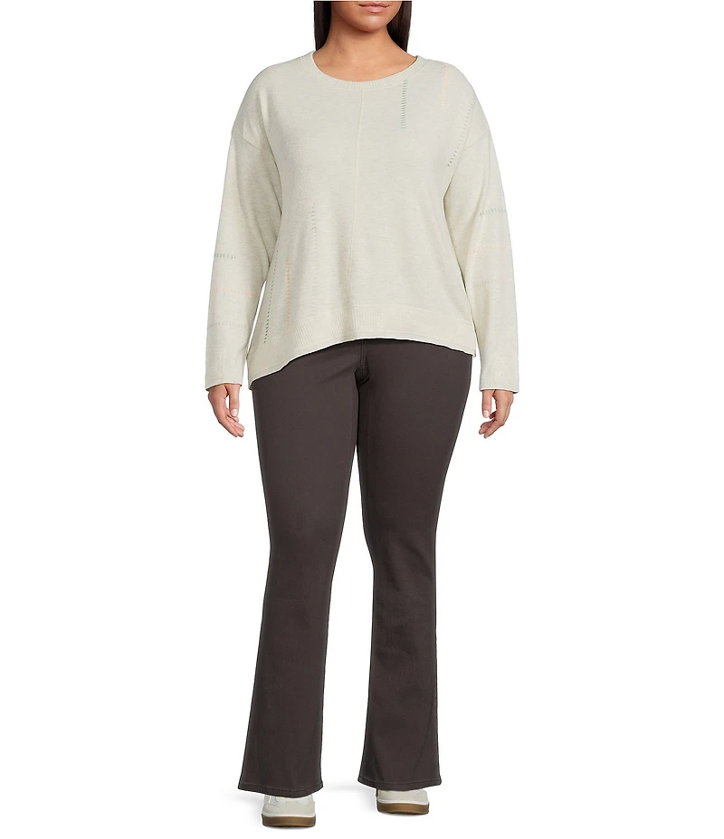 Democracy Plus Size Mixed-Media Scoop Neck Long Sleeve Asymmetric Hem Knit Top