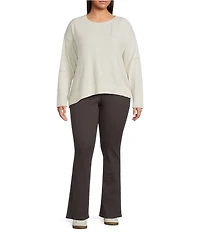 Democracy Plus Size Mixed-Media Scoop Neck Long Sleeve Asymmetric Hem Knit Top