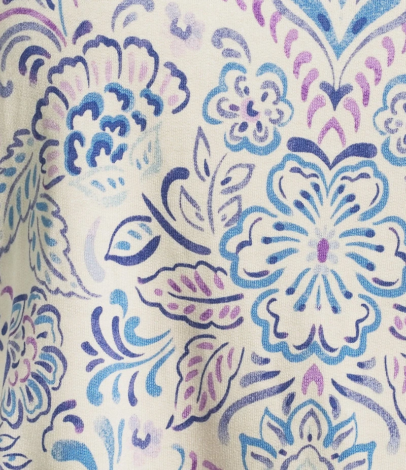 Democracy Plus Size Paisley Floral Boat Neck 3/4 Kimono Sleeve Bubble Hem Top