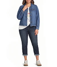 Democracy Plus Size Point Collar Long Puff Sleeve Fray Hem Button-Front Jacket