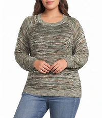Democracy Plus Size Space-Dye Print Round Neck Long Sleeve Sweater