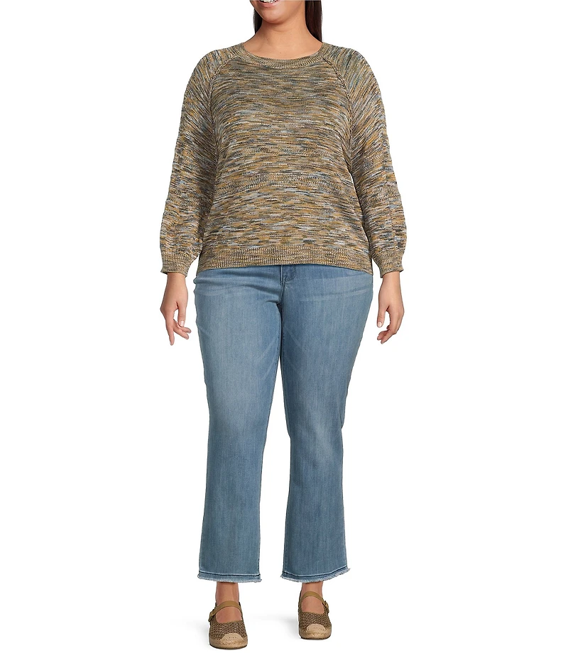Democracy Plus Size Space-Dye Print Round Neck 3/4 Sleeve Sweater