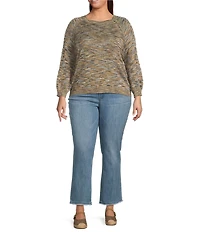 Democracy Plus Size Space-Dye Print Round Neck 3/4 Sleeve Sweater