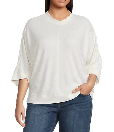 Democracy Plus Size Surplus Crew Neck 3/4 Sleeve Mitered Knit Top