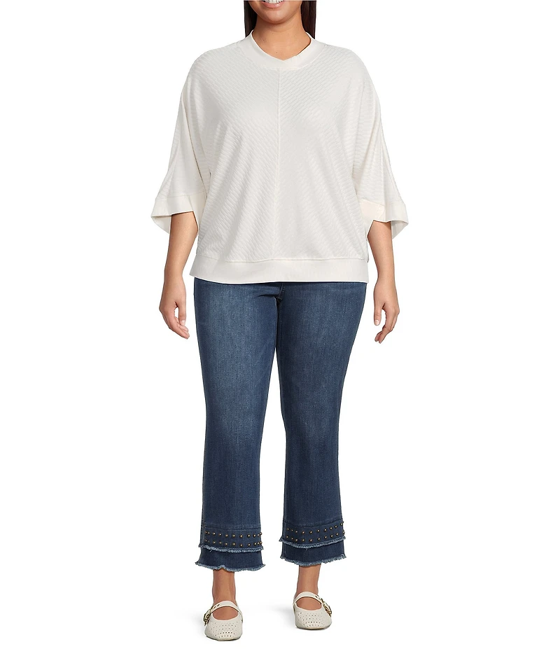 Democracy Plus Size Surplus Crew Neck 3/4 Sleeve Mitered Knit Top