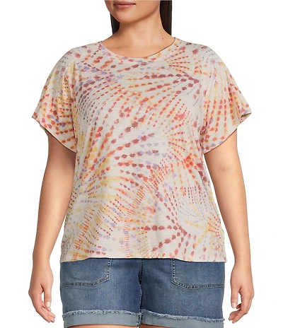 Democracy Plus Size Tie-Dye Knit Crew Neck Short Sleeve Boyfriend Tee Shirt