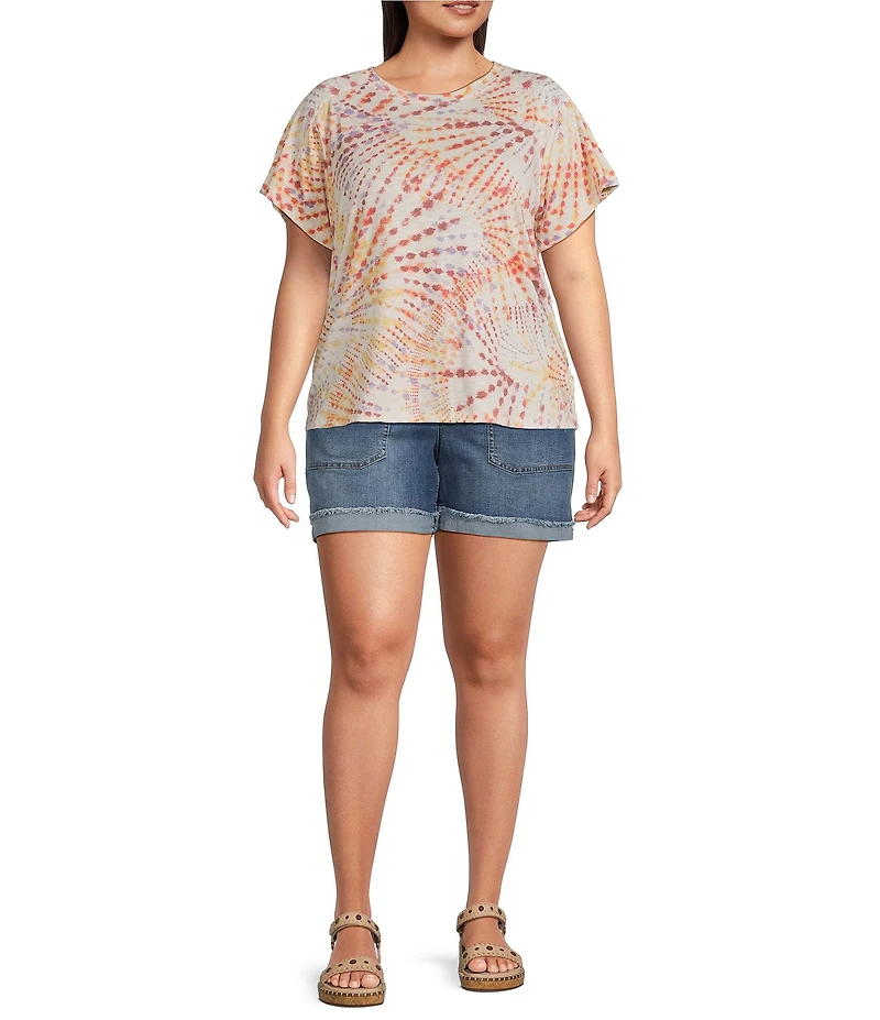 Democracy Plus Size Tie-Dye Knit Crew Neck Short Sleeve Boyfriend Tee Shirt