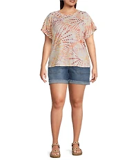 Democracy Plus Size Tie-Dye Knit Crew Neck Short Sleeve Boyfriend Tee Shirt