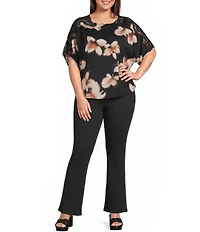 Democracy Plus Size Woven Floral Scoop Neck Dolman Lace Inset Sleeve Top