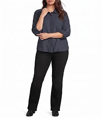 Democracy Plus Size Woven Point Collar 3/4 Tucked Sleeve Bubble Hem Button-Front Shirt