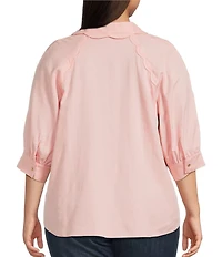 Democracy Plus Size Woven Solid Point Collar 3/4 Sleeve Shirt
