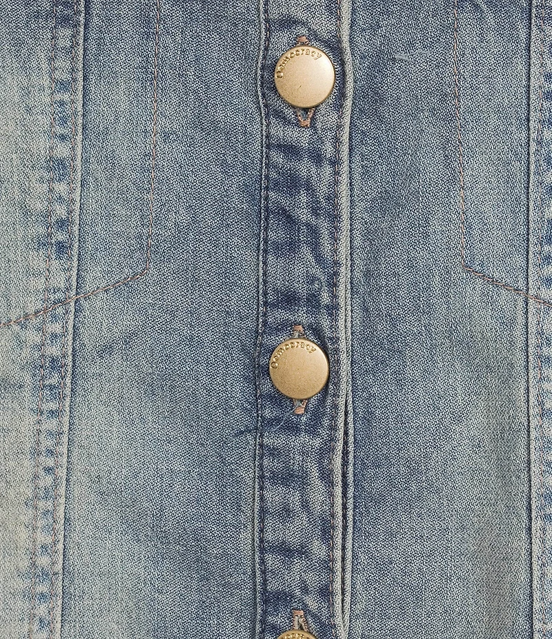 Democracy Point Collar 3/4 French Cuff Button-Front Denim Shirt