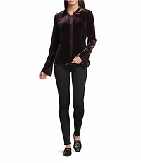 Democracy Point Collar Long French Cuff Sleeves Hidden Button Front Velvet Shirt