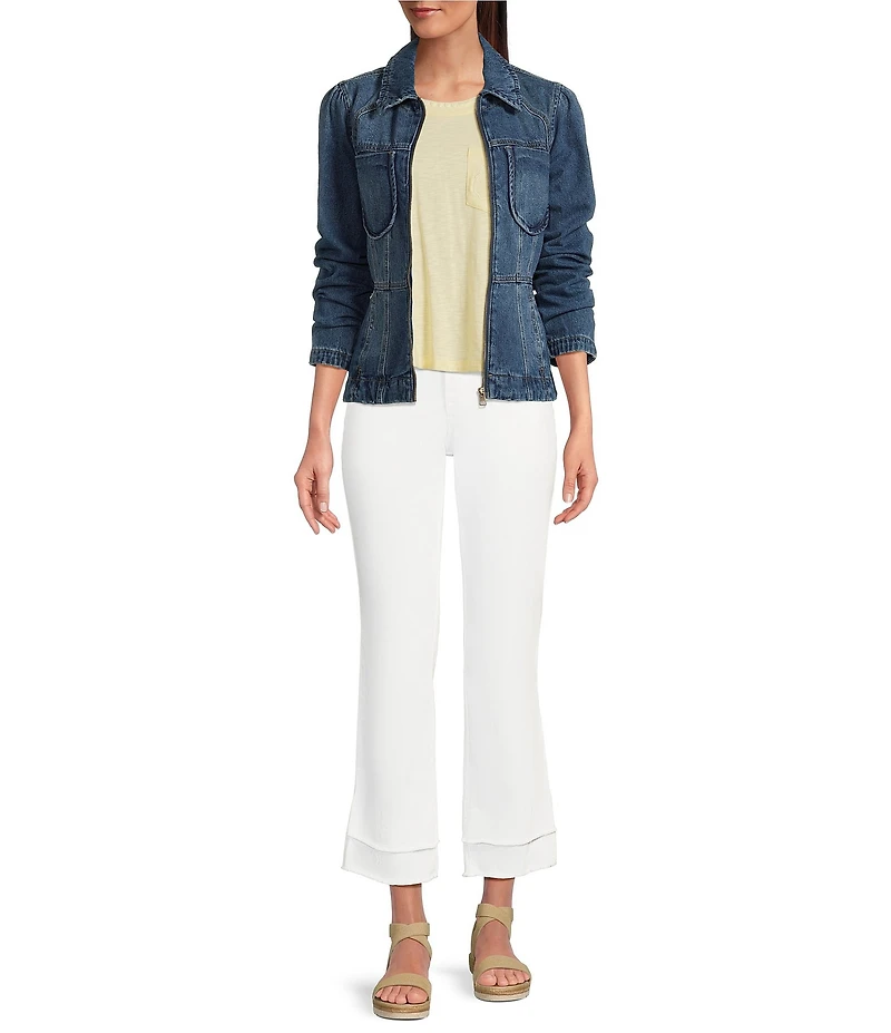 Democracy Point Collar Long Sleeve Peplum Denim Jacket