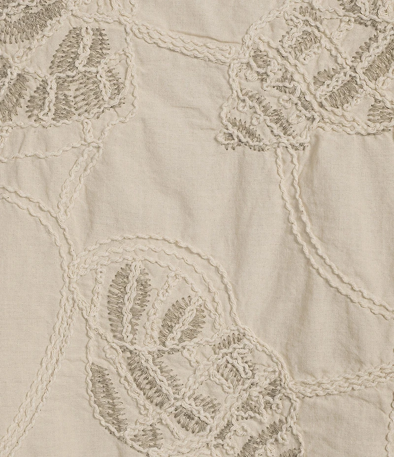 Democracy Soutache Embroidery Boat Neck 3/4 Pleated Sleeve Top