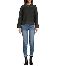 Democracy Space-Dye Frame Print Mock Neck Long Sleeve Sweater