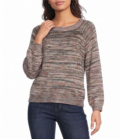 Democracy Space-Dye Print Round Neck Long Sleeve Sweater