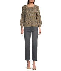 Democracy Space-Dye Print Round Neck 3/4 Sleeve Sweater