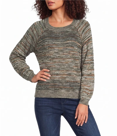 Democracy Space-Dye Print Round Neck 3/4 Sleeve Sweater