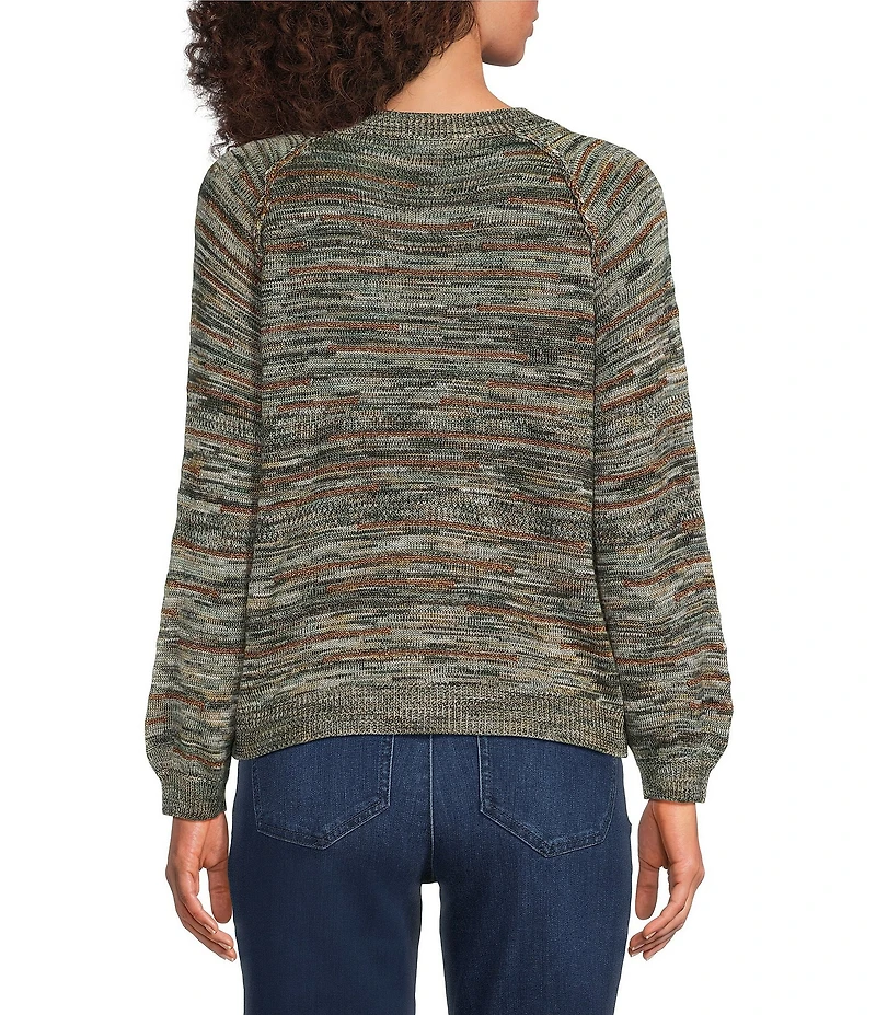 Democracy Space-Dye Print Round Neck 3/4 Sleeve Sweater
