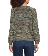 Democracy Space-Dye Print Round Neck 3/4 Sleeve Sweater