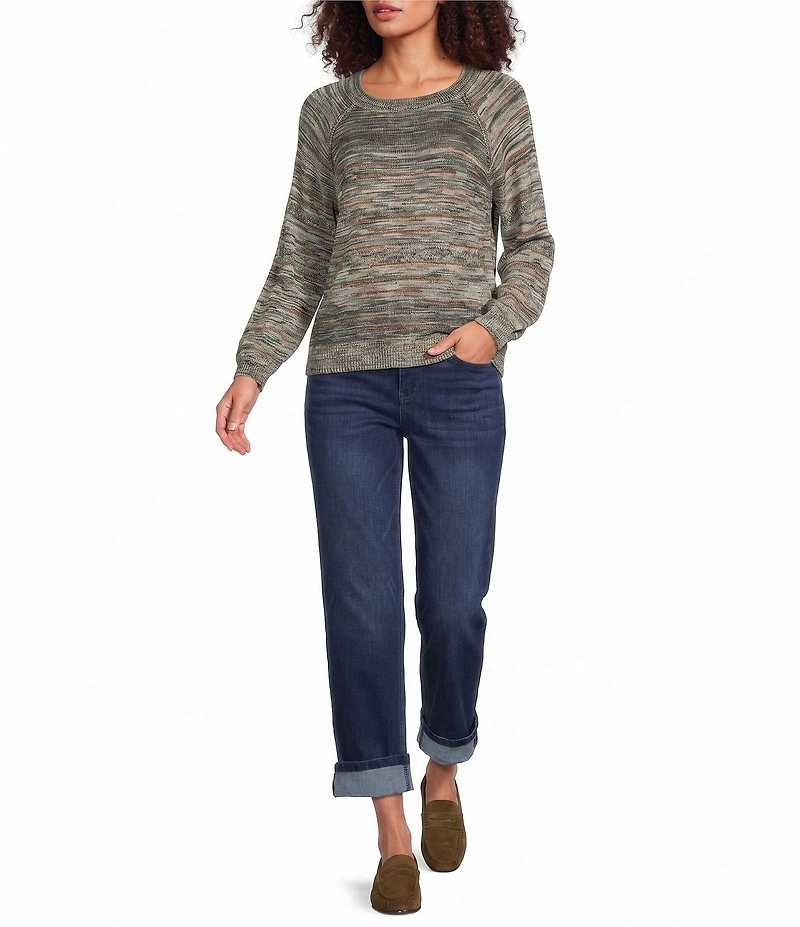 Democracy Space-Dye Print Round Neck 3/4 Sleeve Sweater