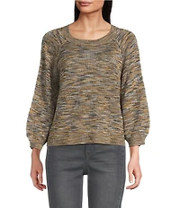 Democracy Space-Dye Print Round Neck 3/4 Sleeve Sweater
