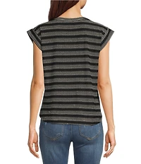 Democracy Stripe Scoop Neck Cap Sleeve Shirttail Hem Knit Top