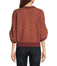 Democracy Wool Blend Stripe Ribbed Round Neck 3/4 Dolman Sleeve Bias Stitch Sweater
