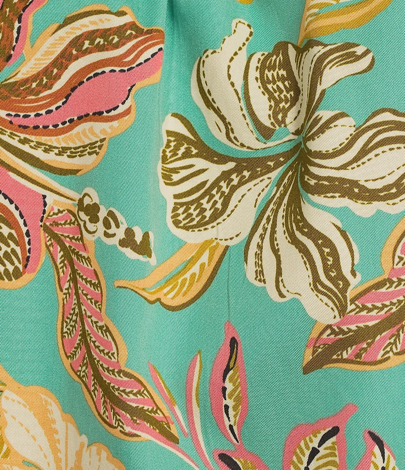 Democracy Woven Floral Keyhole Neck Short Sleeve Top