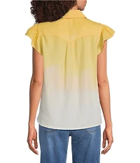 Democracy Woven Ombre Collared Cap Flutter Sleeve Button-Front Shirt