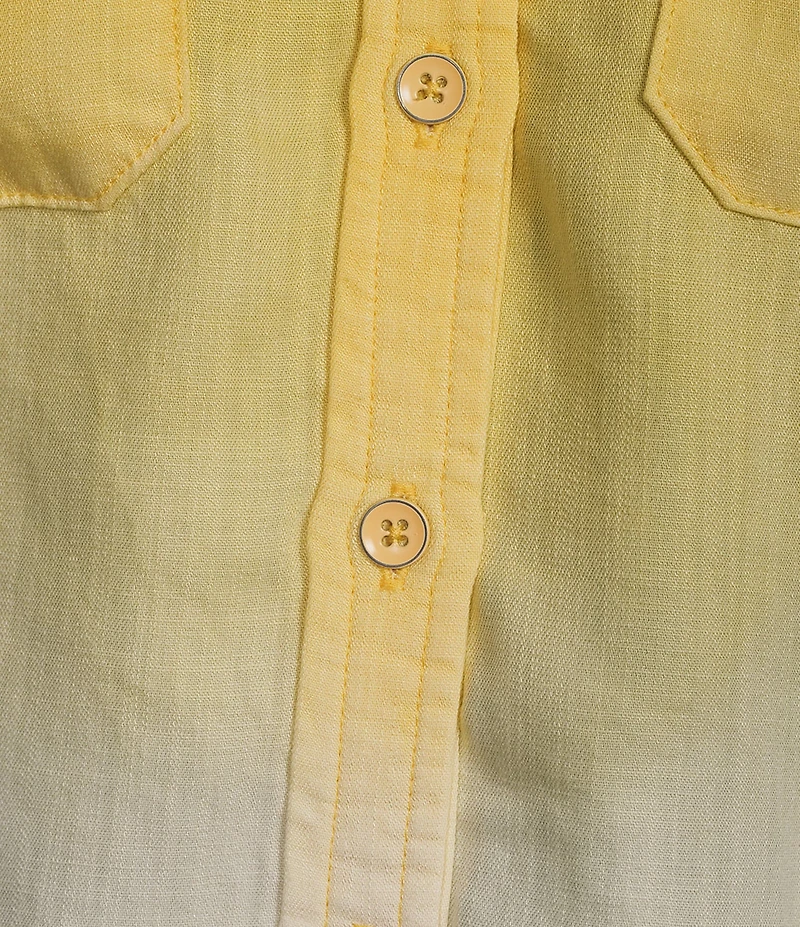 Democracy Woven Ombre Collared Cap Flutter Sleeve Button-Front Shirt