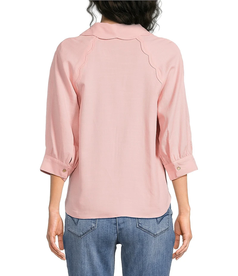 Democracy Woven Solid Point Collar 3/4 Sleeve Shirt