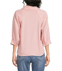 Democracy Woven Solid Point Collar 3/4 Sleeve Shirt